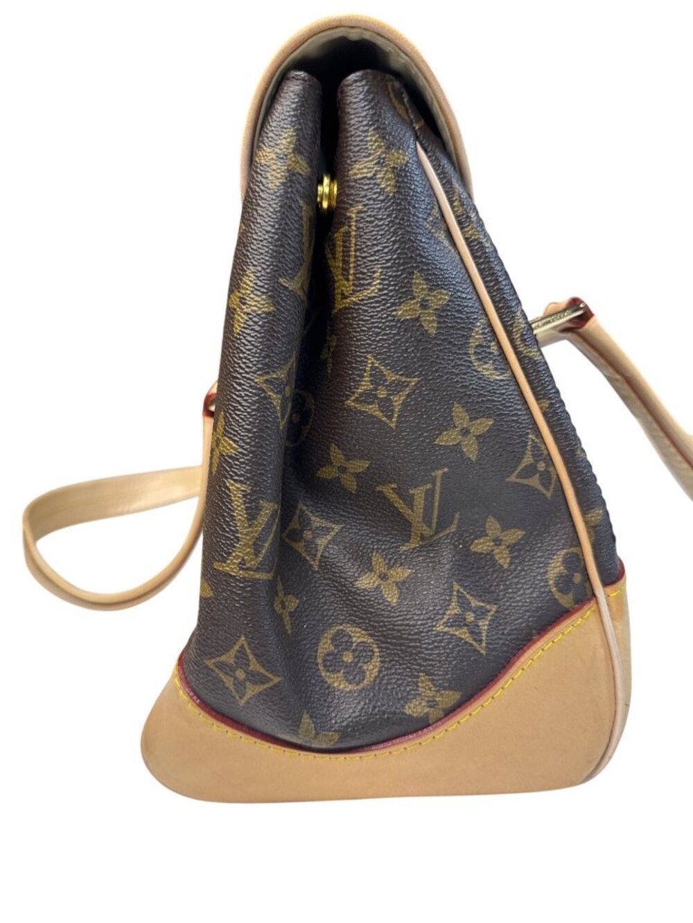 Monogram Canvas Handbag With Beige Leather Trim & Gold Hardware - Picture 5 of 14
